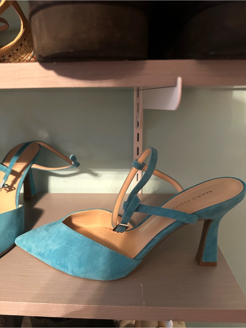 Marc Fisher Aqua Suede Pointed Mule Heels - Picture 1 of 4